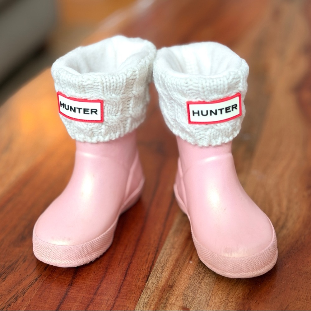 Little Kids Light Pink Hunter Boots with White sock inserts